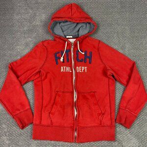 Y2K Abercrombie & Fitch Hoodie Men's 2XL Red Muscle Full Zip Vintage Sweatshirt